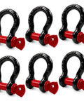 Six Pack Five Eighth Inch D Ring Shackles With Three Quarter Inch Red Screw Pins Heavy Duty Recovery Gear 3.25 Ton 7,165 Lb Working Load Limit Value Set For Tough Jobs black steel shackles