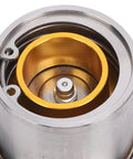 Close-up of 2Pcs Boat Trailer Bearing Protectors with Covers, stainless steel wheel center grease cap showing auto check grease level window.