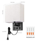 Plug In Wall Sconces With Bulbs Two Pack USB Port And Outlet Black Wall Lamps For Bedroom And Living Room Includes Bulbs