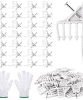 200 Piece Cable Management Kit With Steel Nails And White Wire Clips including cotton gloves and multiple wire clips.