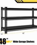 Heavy Duty Metal Garage Shelving Unit 1530 Lbs Total Capacity, 3 Tier Adjustable Storage Racks, 48W X 18D X 39H Black For Garage Basement And Kitchen, Built Like A Tank, Ready To Tackle Clutter. 48W x 18D x 39H black metal 3-tier shelving unit