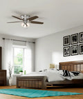 52 Inch Indoor Ceiling Fan With LED Lights For Cozy Bedroom Living Room Or Kitchen Low Profile Flush Mount No Remote Five Blades