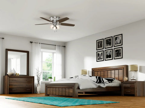 52 Inch Indoor Ceiling Fan With LED Lights For Cozy Bedroom Living Room Or Kitchen Low Profile Flush Mount No Remote Five Blades
