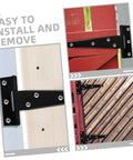 Eight Pack 5 Inch Galvanized Black Tee Hinges for Cabinets and Shed Doors installed on wood surfaces
