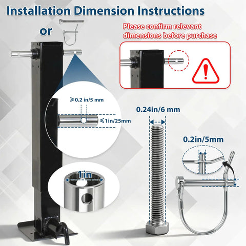 Installation dimensions for Upgraded Trailer Jack Drill Adapter Fits Standard One Inch Drive Shaft with measurement details.