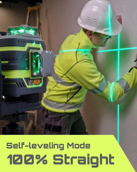 Green Beam Laser Level With Self Leveling 3x360 Degree Cross Line for Construction and Picture Hanging, visible beam on wall