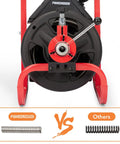 100Ft Electric Drain Cleaner Machine With Auto Feed Direction Control Sewer Snake and Heavy Duty Pro Grade Auger close-up view.