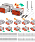 12 Pin DT Connector Kit For Trucks, Motorcycles, Off Road, Marine And Extreme Sports, 5 Sets Gray Waterproof Deutsch DT Plugs With 65 Stamped Contacts, Seals, Mounting Clips And Removing Tool, Heavy Duty Tough As Nails Easy Install
