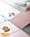 Installing tiles with 1200Pcs Horseshoe Shims Set Plastic Leveling Spacers For Tile Windows And U Shims Blue 1/16 Inch Red 1/8 Inch