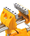 Tough As Nails Three Inch Heavy Duty Bench Vise With Rock Solid Steel Build And True Three Sixty Degree Swivel Base For Killer Multi Purpose Shop Clamping Accuracy showing the jaw with rubber gaskets and chrome finish.