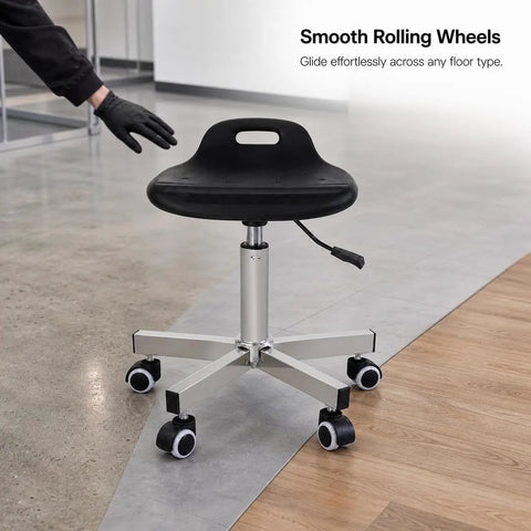 Straight Up Heavy Duty Stainless Steel Swivel Stool With Smooth Rolling Casters Built Tough For Garage Shops and Salon Stations.