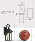Dimensions of Matte Black Outdoor Wall Sconce With Seeded Glass 15 Inch Front Porch Light Fixture Exterior Wall Mount