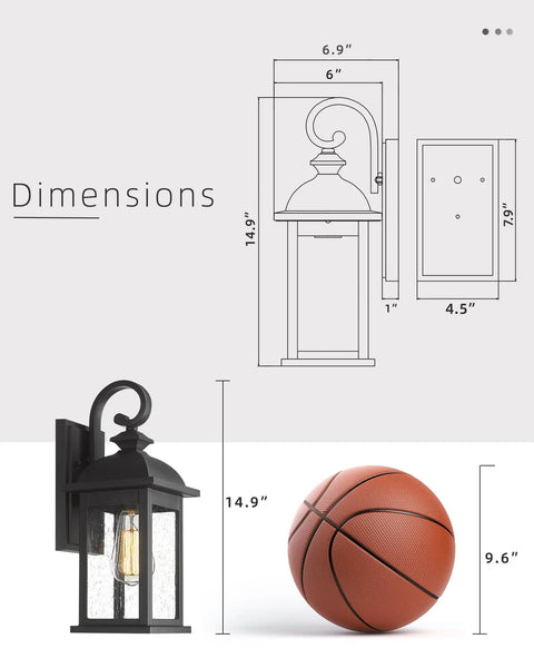 Dimensions of Matte Black Outdoor Wall Sconce With Seeded Glass 15 Inch Front Porch Light Fixture Exterior Wall Mount