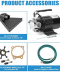 Hella Efficient Heavy Duty Electric Water Transfer Pump 115V 1/10 Hp Portable Utility Pump with inlet strainer, impeller kit, and inlet hose.