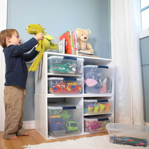 Stackable Clear Storage Bins With Latching Lids 16 Pack Bpa Free Plastic Totes For College Dorms Made In Usa See Through Impact Resistant Top Shelf Home And Office Organizers