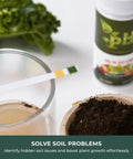Soil PH Test Kit Strip For Quick Accurate Garden Readings With Color Chart Easy To Use PH Tester next to soil and glass