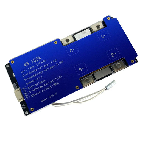 Built Tough 4S BMS LiFePO4 Battery Management System With 100A Heavy Duty Discharge and 14.6V Precise Charge Port side view.