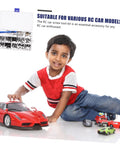 Child playing with RC cars, showcasing Must-Have RC Car Screw And Bolt Kit For Quick Repairs And Routine Maintenance With Wrench Included.