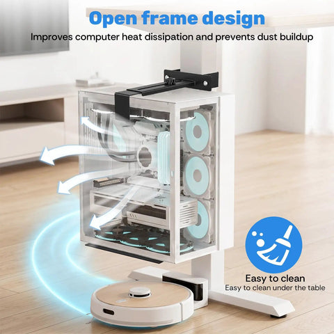 Hella Secure Under Desk PC Mount Clamp On Computer Tower Stand For Standing Desk No Drill Heavy Duty Rack with open frame design.