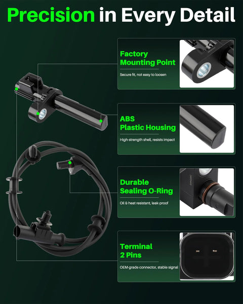 Carbhub ABS wheel speed sensor set (4 pcs) for Dodge Ram 1500; front and rear with black housing and 2-pin connector