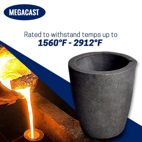 Foundry Clay Graphite Crucible 3 To 6 Kg Capacity with pouring molten metal, rated up to 2912°F, by Megacast