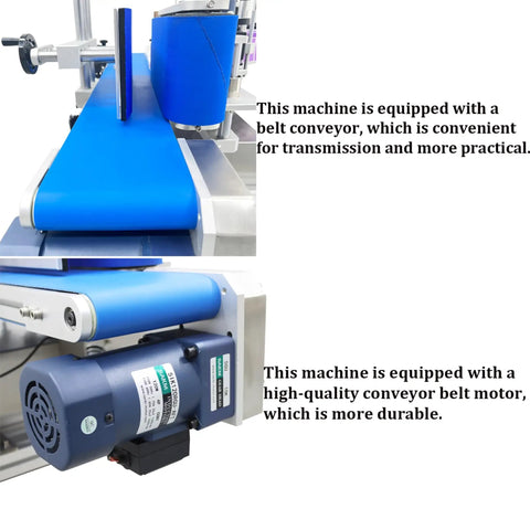 Fast Track Automatic Desktop Conveyor Round Bottle Labeler Plug And Play 110V High Speed 200 Per Minute showing conveyor belt and motor.