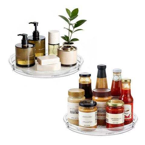 2 Pack 9 Inch Clear Lazy Susan Turntables For Cabinet Fridge Kitchen Pantry Storage Super Handy Organizers For Spices Seasonings Condiments