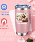 Premium Bulk Personalized 20 Oz Stainless Steel Tumbler With Lid Insulated Double Wall Cup Custom Text Or Photo Logo Print Navy Shade with dimensions.