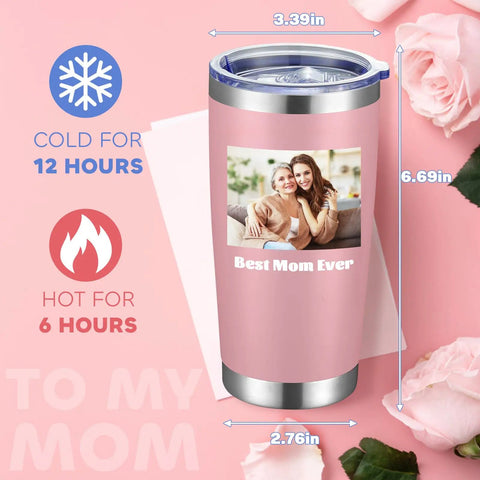 Premium Bulk Personalized 20 Oz Stainless Steel Tumbler With Lid Insulated Double Wall Cup Custom Text Or Photo Logo Print Navy Shade with dimensions.