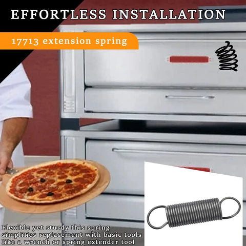 17713 Extension Spring for commercial ovens, heavy duty door return spring, compatible with Blodgett and pizza ovens, near oven.