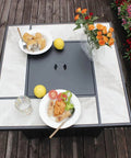30-Inch Propane Fire Pit With Real Ceramic Tabletop And Glass Rock, 50000 BTU Outdoor Gas Fire Table With Lid in dining setup