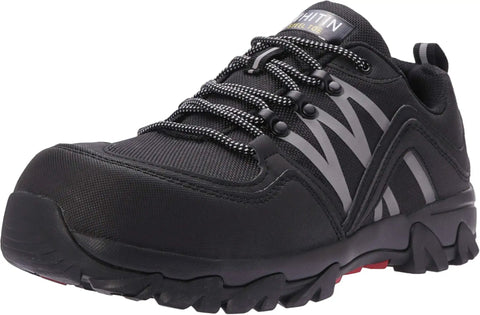 Slip Resistant Work Shoes For Men Non Slip Steel Toe Sneakers Size 9.5 Black Durable Composite Toe Safety Footwear With EH Certification