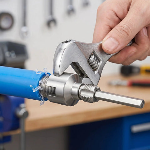 Heavy Duty Carbon Steel Pipe Threading Tool Kit For Half Inch And Three Quarter Inch Plastic Pipes With Dual Function Internal And External Threader, blue pipe