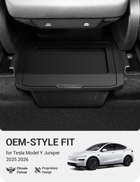 Tesla Model Y Juniper Rear Center Console Organizer With TPE Dustproof Trash Can And Anti Slip Lid Custom Fit For 2025 2026 Model Y Backseat Storage Box Seamless 3D Laser Scan Design For Perfect Fit