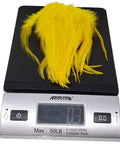 Yellow Saddle Hackle Feathers For Fly Tying Pro Grade Pack Of Four To Six Inch Rooster Feathers on digital scale