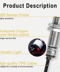 M12 Inductive Proximity Sensor Switch PR12-2DO, cylindrical, nickel-plated with ABS probe, indicator light, high-quality TPE cable