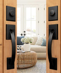 Front Door Lock Set With Double Door Handle And Dummy Exterior Lock Oil Rubbed Bronze Zinc Alloy Universal Reversible Design Matte Black Finish Easy Install For 1 3 8 To 1 3 4 Inch Doors Includes After Sales Service installed on double doors