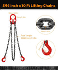 Front view of BEAMNOVA lifting chains, 5/16 in × 10 ft, two-leg sling with adjustable top hook
