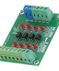 Optocoupler Isolation Board 24V To 5V PLC Converter Module With 4 Channel High Speed Isolation, green PCB with terminals