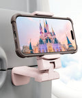 Airplane Phone Holder Mount for Travel Must Haves, Universal Flight Phone Mount With 360 Degree Rotation, pink clamp on plane.