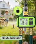 Brass Inlet And Outlet Sprinkler Timer For Garden Hose, 2 Zone Outdoor Water Timer With Rain Delay, Child Lock Mode