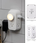 Six Outlet Extender Power Tap 2 Pack Grounded Wall Tap With Spaced Outlets And 3 Prong Splitter Converts Two Outlets Into Six For Lamps Laptops Phones Tablets Easy Install UL Listed White installed on kitchen wall