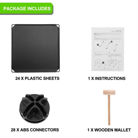 Package includes parts for Modern Metal Wire Cube Storage Organizer With 20 Cubes, stackable shelving in plastic and connectors.