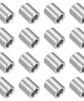 16 Pack 304 Stainless Steel Spacers Unthreaded Round Standoffs With Quarter Inch Inner Bore And Three Eighth Outer Width Half Inch Length arranged in rows.