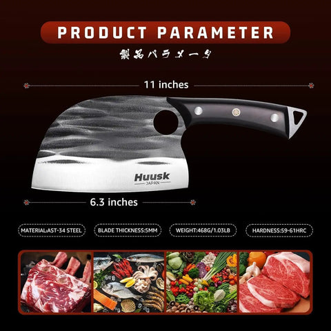 Serbian Chef Knife With Sheath Pro Grade ATS 34 High Carbon Steel, 11-inch blade, fire hammered design, ideal for chefs