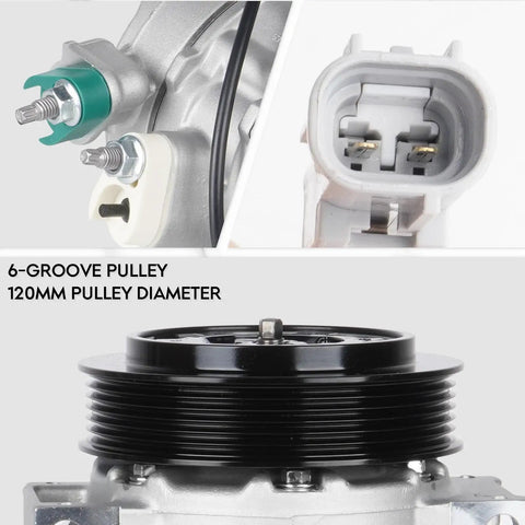New AC Air Conditioning Compressor With Solid Clutch Assembly Direct Bolt In Cooling System Refresh For Jeep Compass And Patriot No Sweat Summer Driving Fix showing 6-groove pulley and connector.