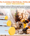TPU flexible dust collection end caps in 2-1/2", 4", and 6" sizes for airtight vacuum performance.