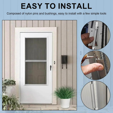 Six Sets Of 1-7/16 Inch Screen And Storm Door Hinge Pin Kit With White Nylon Pins And Bushings installed on storm door, easy to install.