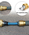 Close-up of Garden Telescopic Hose End Adaptor with Shut Off Valve and Brass Repair Connector, showing installation detail