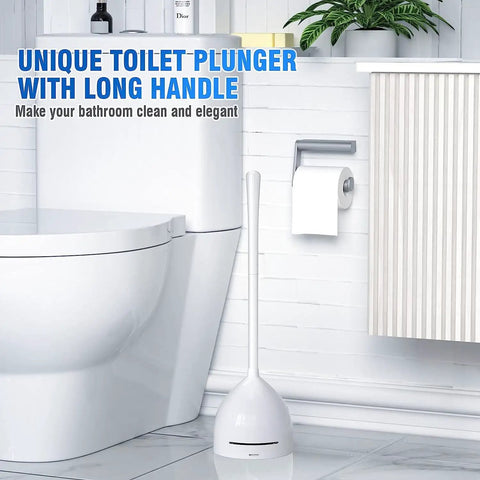 Beast Mode All Angle Heavy Duty Toilet Plunger With Holder in modern bathroom setup, fits 3.5 to 6 inch drains, white holder shown